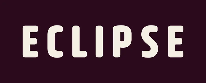 Logo Eclipse, solo el nombre, una tinta crema, fondo vino oscuro