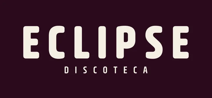 Logo Eclipse, nombre y descriptor, una tinta crema, fondo vino oscuro